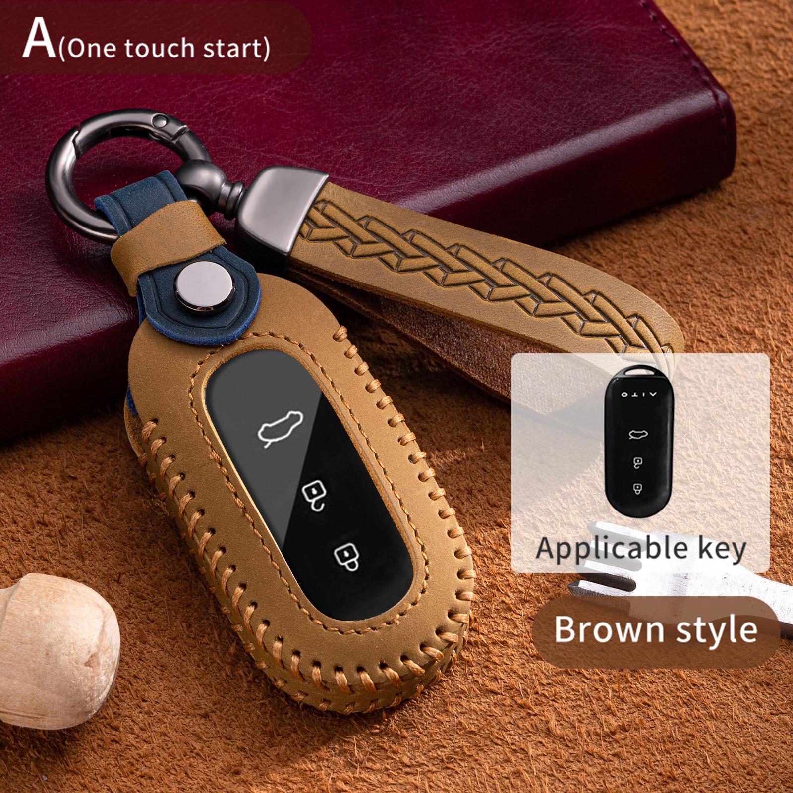 

3 Buttons Leather Car Smart Key Case Cover For Aito M5 M7 Remote Protection Shell Keychain Auto Accessories