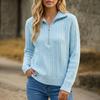 Women S Solid Color Twisted Knit Half Zip Collared Pullover Sweater