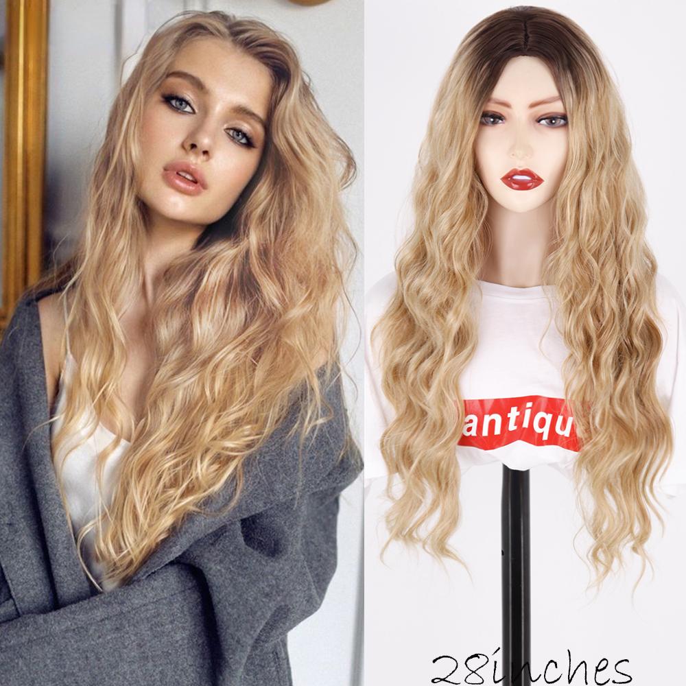 

MISS WIG Блондинка Коричневый Длинный парик из синтетического волокна с волнистыми волнами без челки Цвет омбре Натуральный длинный волнистый парик для женщин CN
