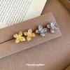 14k Gold Plated Zircon Flower Stud Earrings - Minimalist High-End Design for Women