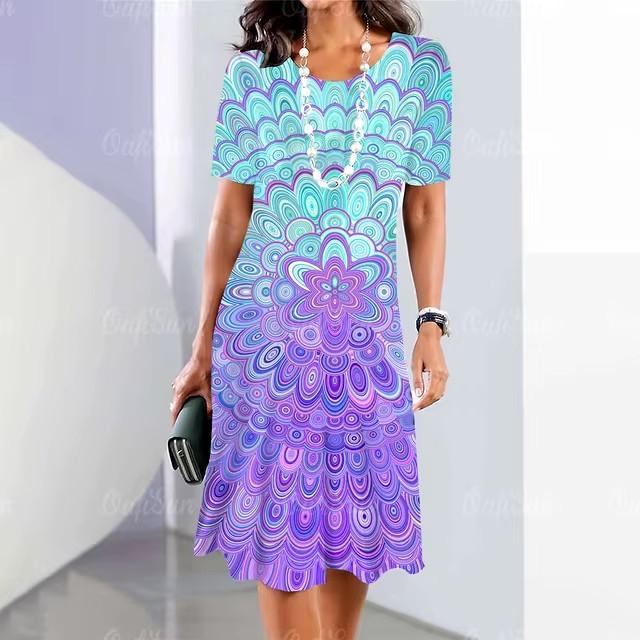 3D Digital Printing Dresses Women's Summer Short-sleeved O-neck Casual Loose Dress