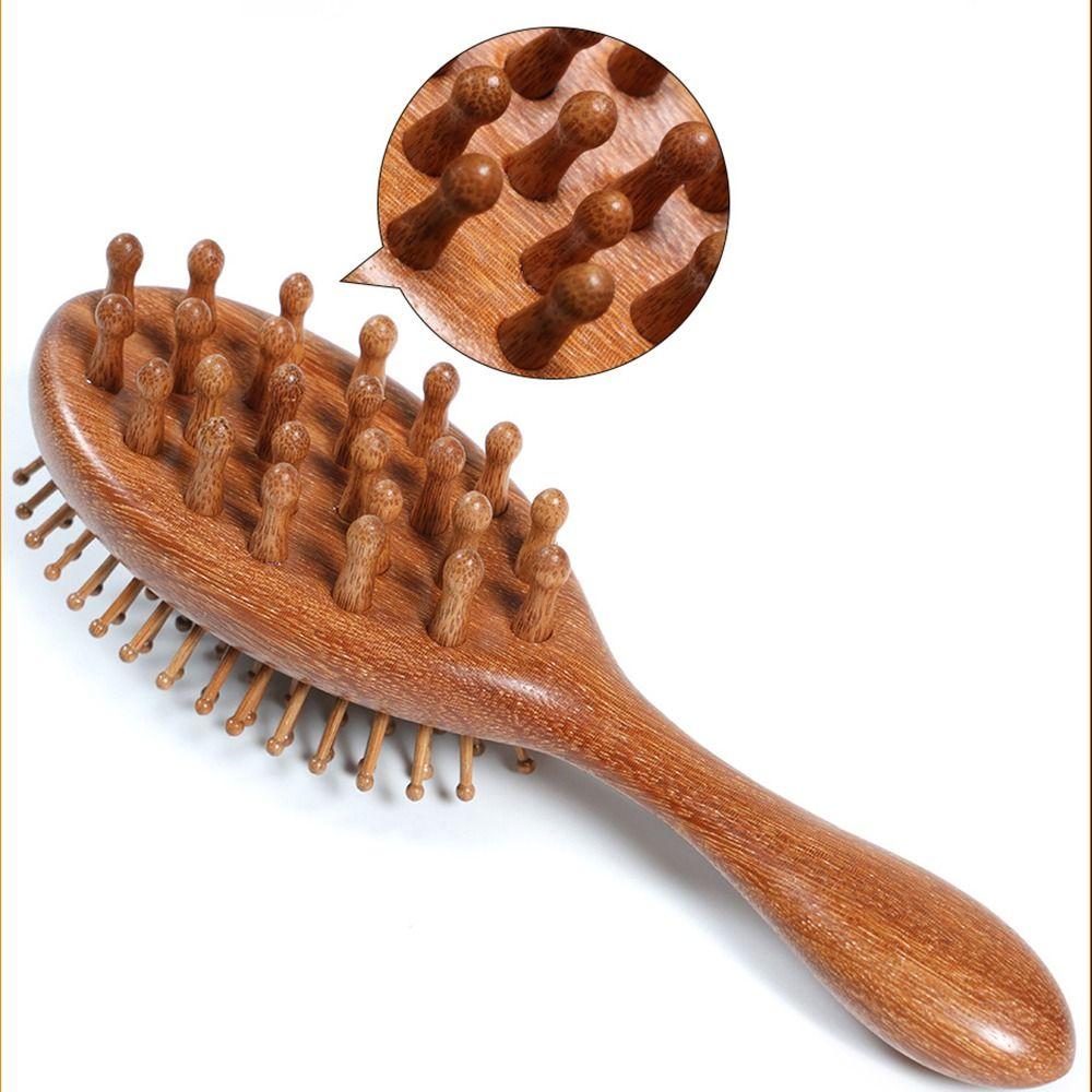 Double-Sided Head Massage Comb Comfortable Handle Wooden Meridian Hair Comb  Scalp Care
