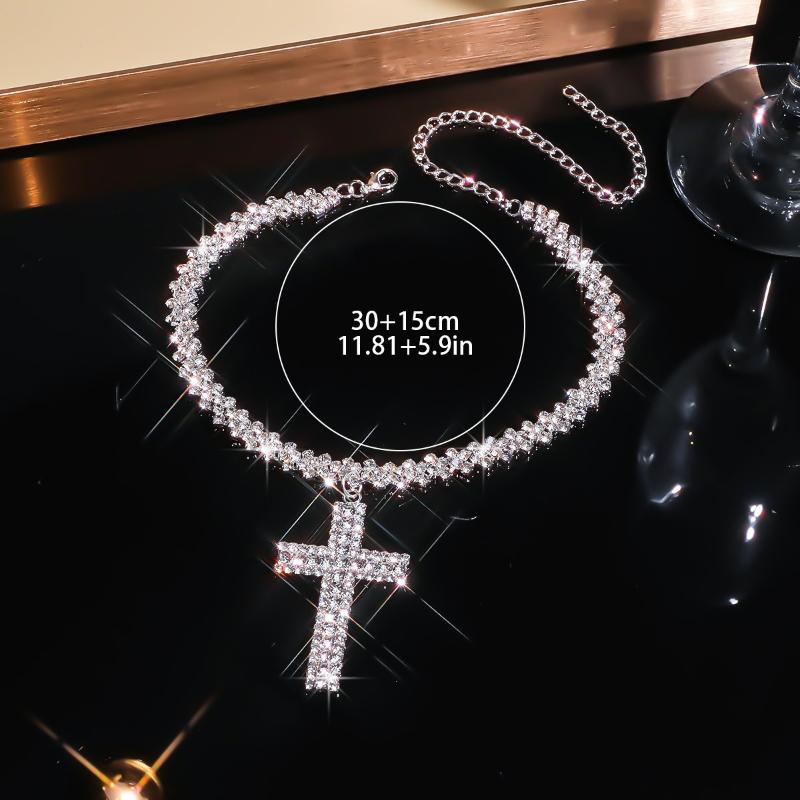 Elegant Luxury Inlaid Synthetic Zirconia Hip Hop Cross Necklace For Women Girls Sparkling Pendant Party Jewelry Birthday Gift