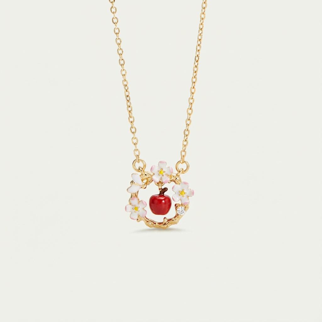 Retro Color Small Daisy Flower Fruit Series Strawberry Cat Paw Pendant Necklace Color Dripping Oil