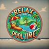 Vintage Tin Sign Bacchus Fire Forged Iron Wall Art Pool Time Relax Metal Decor Palm Cocktail Mandala
