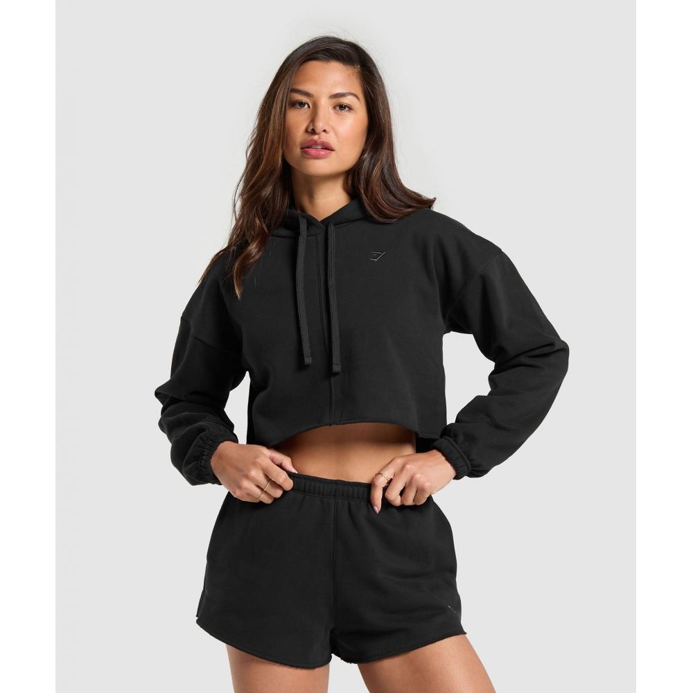 

GYMSHARK Fleece Crop Pullover Black B8A7I BB2J XS