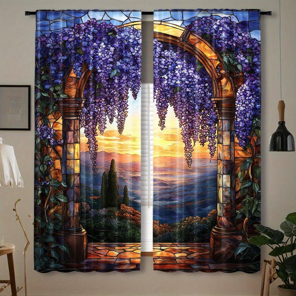 

2 wisteria stained glass flower curtain bedroom living room kitchen office curtain rod pocket window treatment 100*130 HOOK 1pcs
