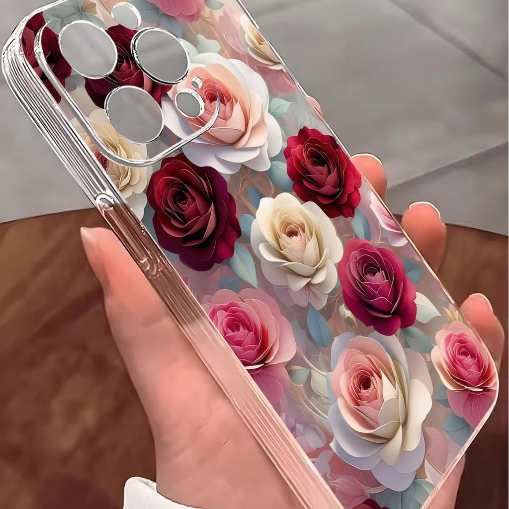 Multicolor Rose Anti-Fall Transparent Case for iPhone 14/15/16/17 Pro Max Series