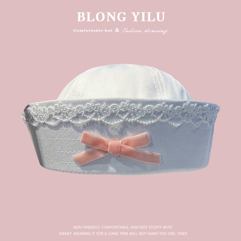Sailor Hat With Bow Mesh Breathable Cotton For Summer And Spring Wear