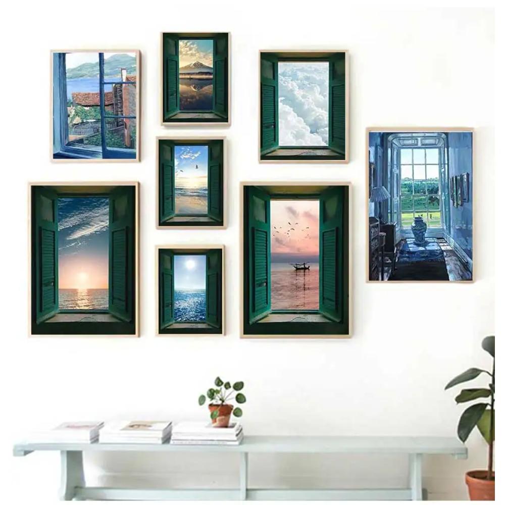 Nordic Window Outside Landscape Poster Interior Scenery Canvas Painting Abstract Wall Art for Room Home Decoration Print Picture