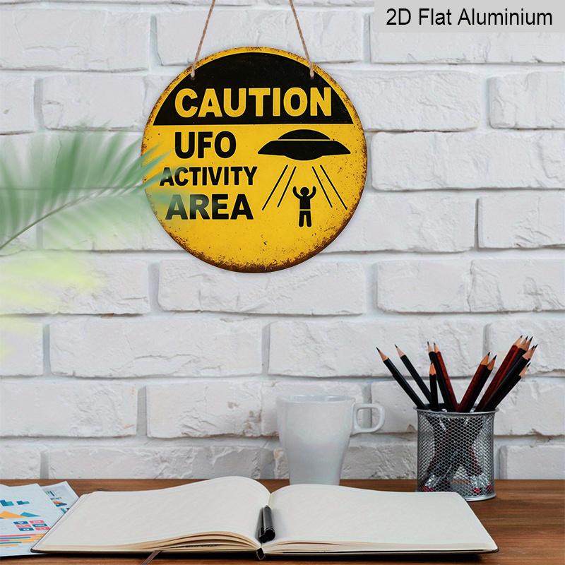 2D Flat 1pc, 8x8 In, Alien Activity Area, Aluminum Metal Decorative Signs & Plaques, Suitable for Home Cafe or Farmhouse Decoration, Festival Party