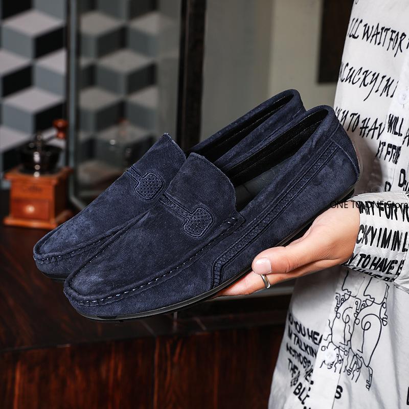 Suede Leather Designer Luxury Brand Smile Mens Casual Formal Loafers Slip On Moccasin Flats Footwear Male Driving Shoes for Men