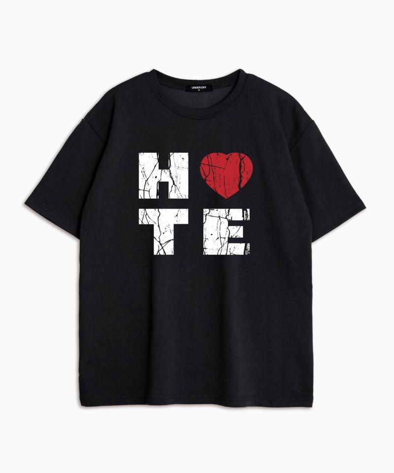 Under Off Oversized Crew Neck Hate Short Sleeve T-Shirt Black Black/S