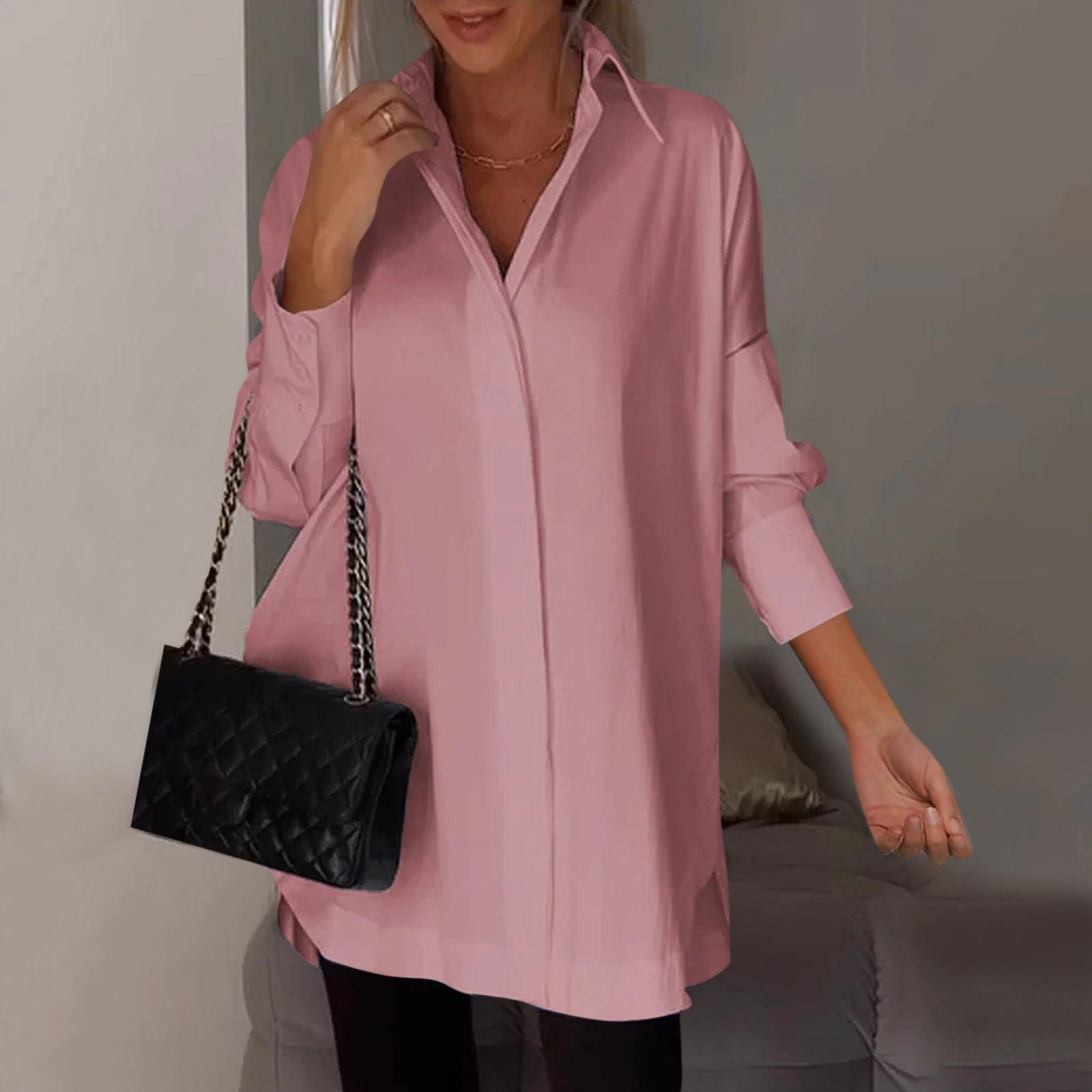 Женская модная однотонная повседневная рубашка с бархатным воротником и длинными рукавами — фото 9