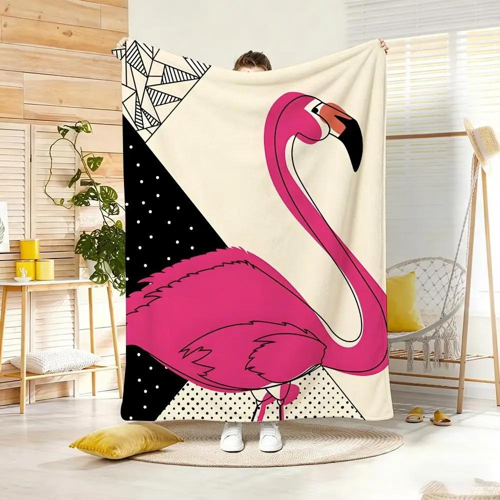 Cute stuff Flamingo Throw Lightweight Flannel Blanket Soft Skin-friendly for Summer Cooling