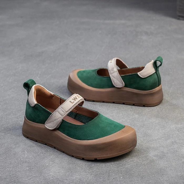 Johnature Casual Thick Soled Shoes Round Toe Genuine Leather Comfortable Women's Flat Platform Shoes