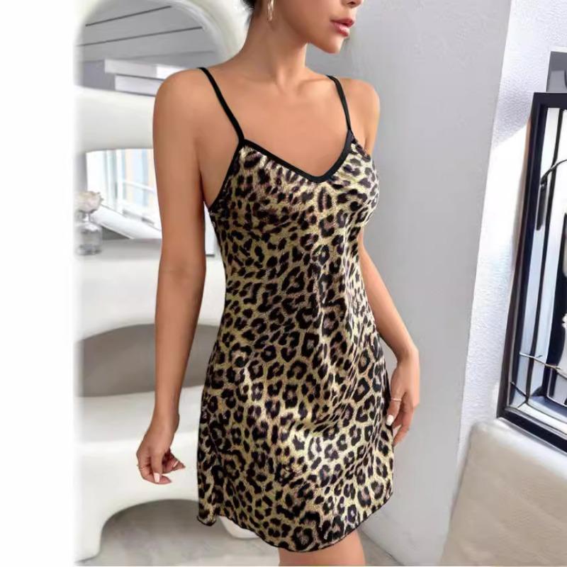 Kvinners Sommer Sexy Ryggløs Is Silk Print Pyjamas Slip Dress