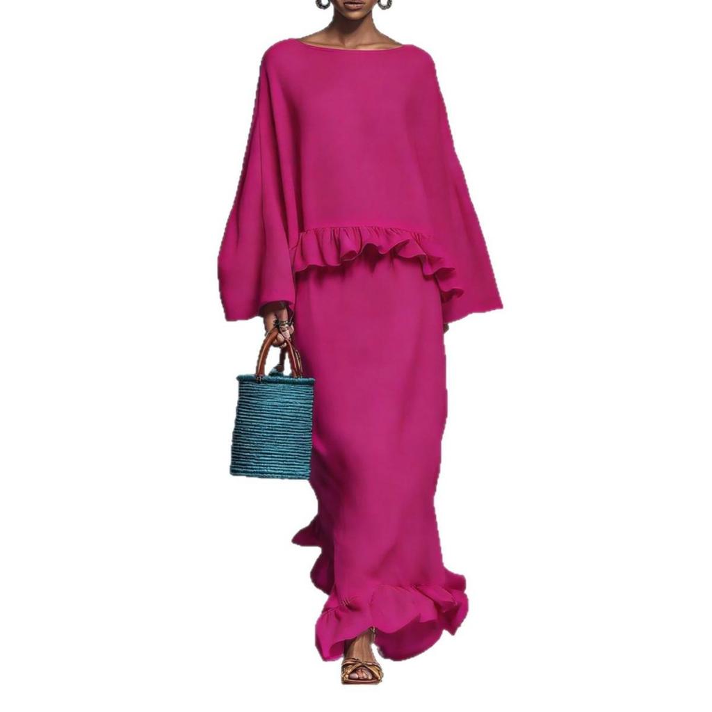 Casual Fashion Matching Set for Women, Long Sleeve Top + Irregular Solid Midi Skirt, New Women's 2-piece Outfit, Solid Color