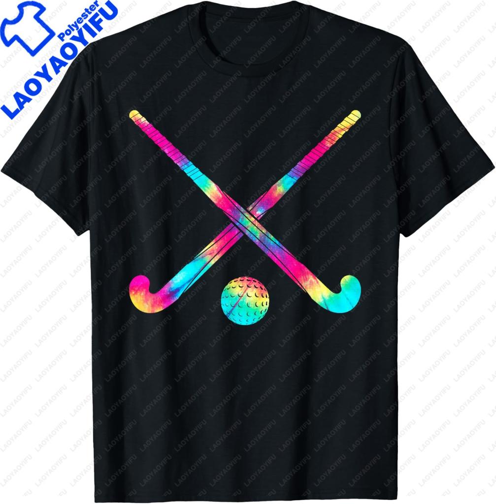 Field Hockey Stick and Ball with Trendy Tie Dye Print TShirt Print on Demand Graphic T Shirts Mens Clothing Camisas