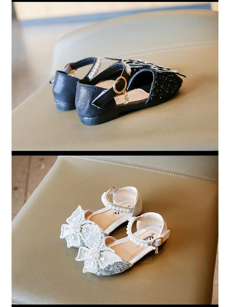 2025 Frühling/Sommer Mädchen Koreanische Schleife Prinzessin Sandalen – Paillettenbesetzte Tanzschuhe