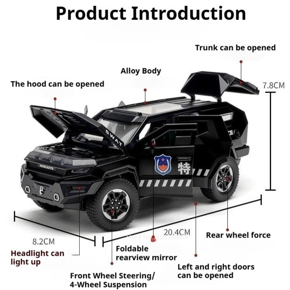 1:24 Rezvani Vengeance Sabertooth Vehices Alloy Diecast Model Toys Car Doors Opened Sound Light Pull Back Models Home Decoration