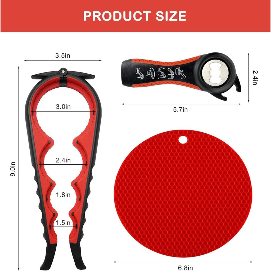Jar Opener for Weak Hands, Seniors with Arthritis, 5 in 1 Multi Function Bottle Opener Lid Opener For Arthritic Hands