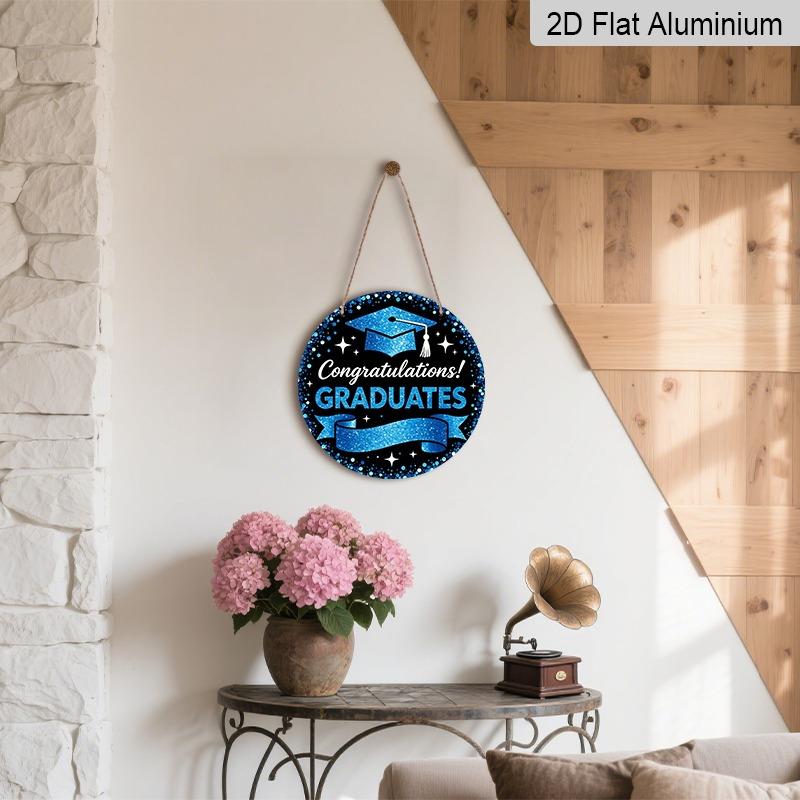 2D Flat Aluminum 2026 Graduation-themed Wall Hanging Is Available in Multiple Sizes. Featuring A Blue Glitter Graduation Cap Design, It's A Perfect