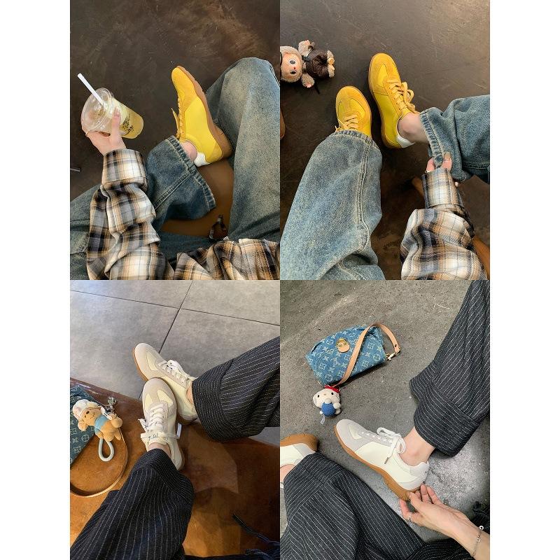 Cowhide Grape Mother with the Same Lace-up Color Matching Round Head Versatile Casual Sports Shoes Women's Genuine Leather Board Shoes Heig