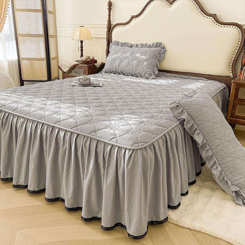 Solid Color Bed Skirt Simple Style Bed Linen with Elastic Band Home Bed Cover Soft Bedspread faldones de cama (No Pillowcase)