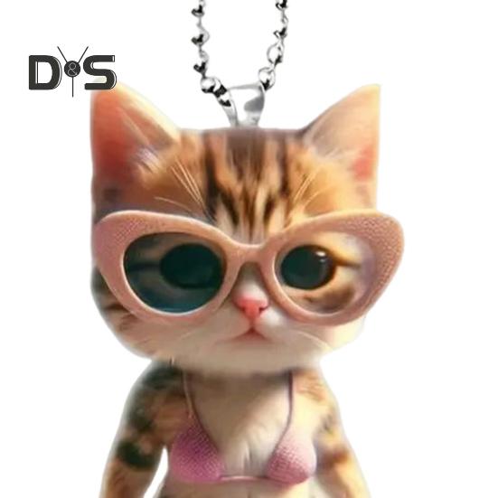 Kitten Pendant 2D Flat Acrylic Cartoon Cat Ornament Bikini Kitten with Sunglasses Keychain Pendant Christmas Tree Decor Gift for Cat Lovers