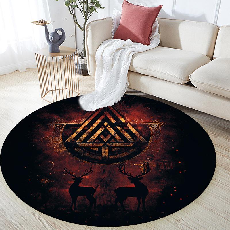 Viking Runes,Round Area Rug,Carpet Rug for Living Room Bedroom Sofa Playroom Decor,Non-slip Floor Mat