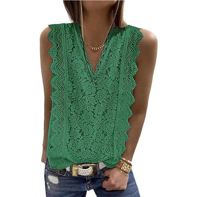 Ärmellose V-Ausschnitt Sommer Spitzenbluse Frauen Sexy Weste Elegante süße weiße Casual Tank Crop Tops Vintage lose Kleidung 18988