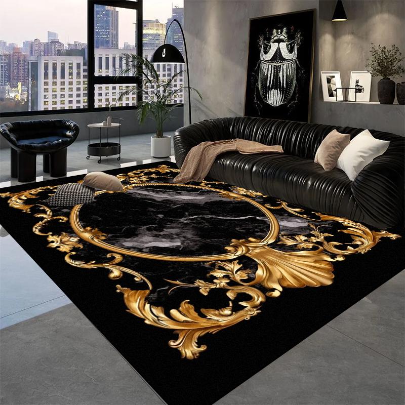 Europe And America Luxury Rugs For Living Room Decoration Home Golden Parlor Large Carpet Non-Slip Bedroom Mat Washable Soft Rug