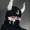 New Devil Horn Mask Thickened Fleece Knitted Hat Ice Strip Line Warm Neck Protection Punk Sweet Cool Wind Headgear Winter