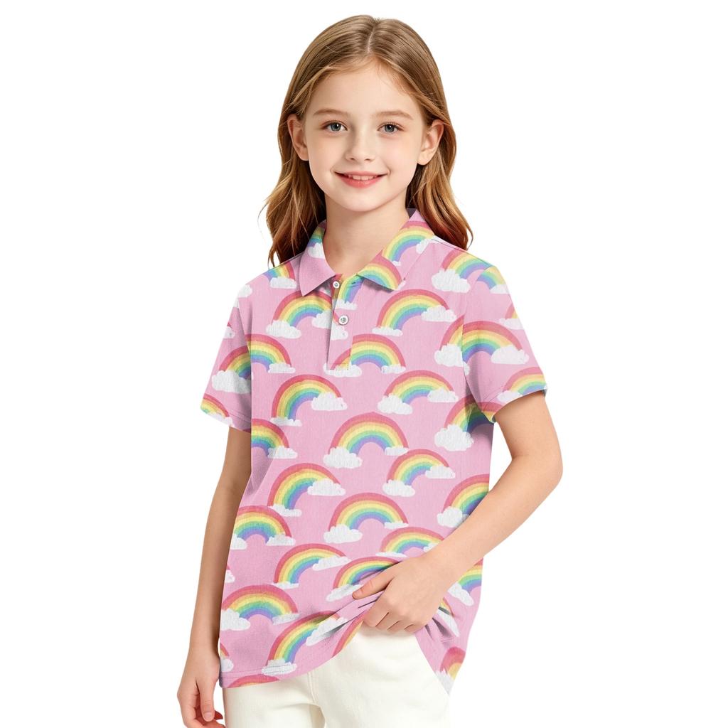 Girls' Polka Dot Print School Uniform T-Shirt for Casual and Formal Wear