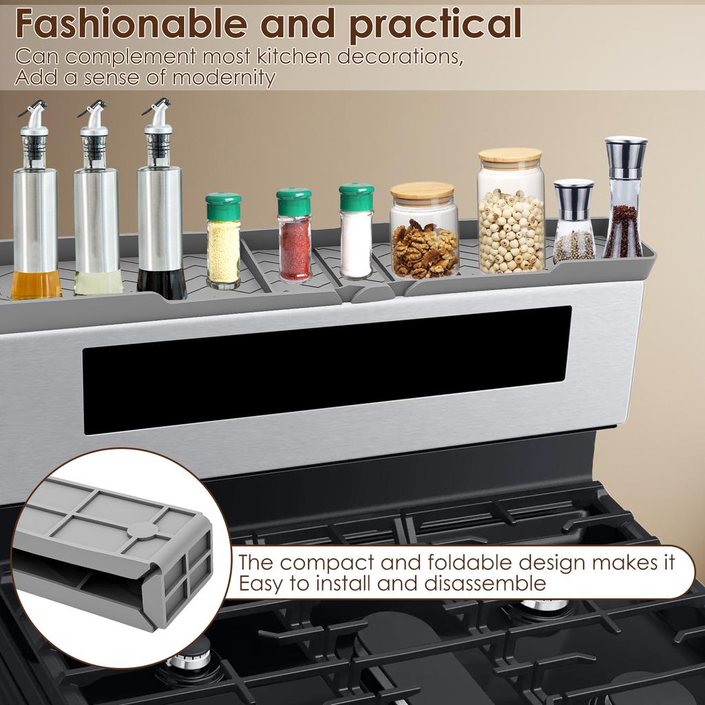Kök Spishäll Kryddhylla 30 Tum Silikon Magnetisk Hylla Med 3 Funktionella Avdelare för Redskap Kryddorganisation