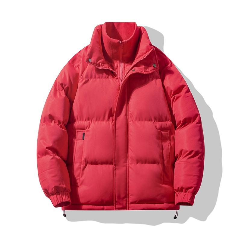 

Winter New Men s Solid Color Stand-up Collar Fake Two Thickened Warm Cotton-padded Trendy Couple Coat M