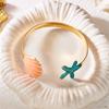 Boho Blue Enamel Metal Starfish Shell Cuff Bracelets for Women Vintage Punk Adjustable Arm Bracelet Beach Party Vacation Jewelry