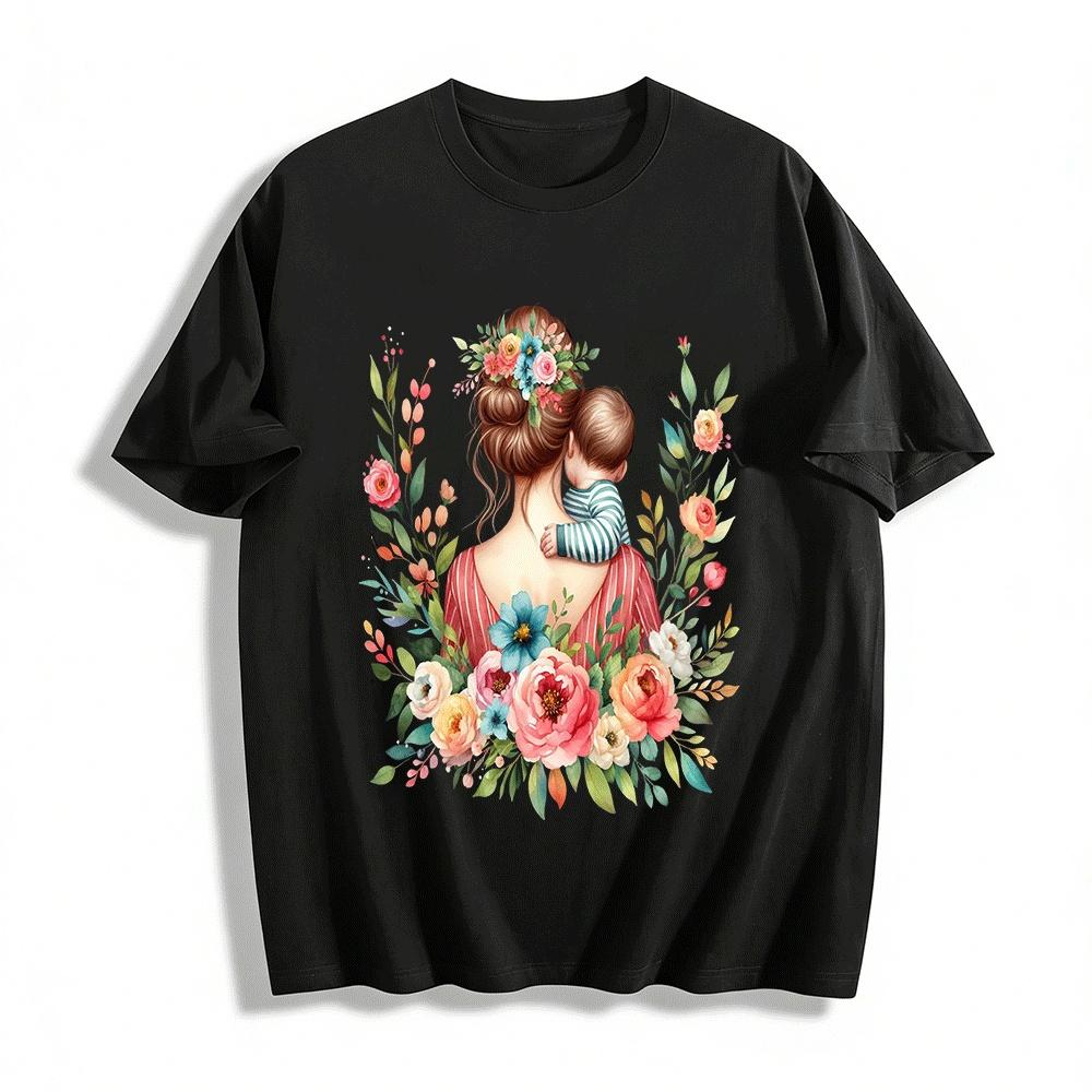 Floral Print Mom And Baby Back Hug Casual Top Pure cotton T-shirt XXS