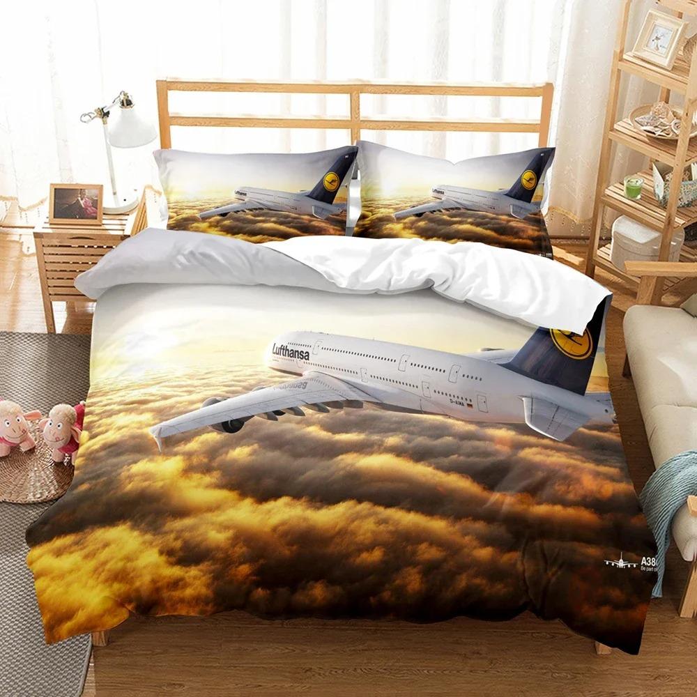 3D Bed Linen Airplane Blue Sky Printed Queen Size Bedding For Boys Kids Aircraft Duvet Cover Set Planes Home Textile De Bedding