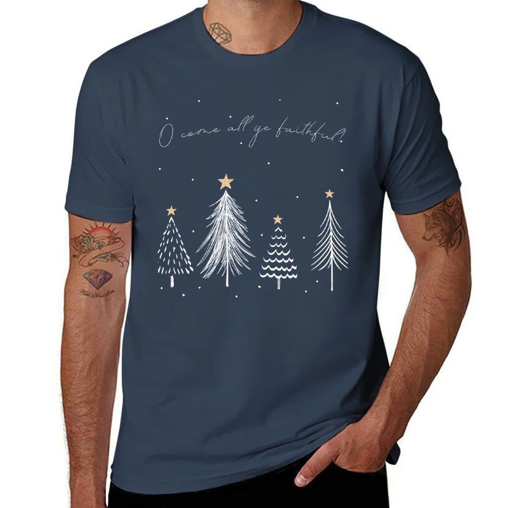 O Come All Ye Faithful Christmas Trees Stars Christmas Carol TShirt Breathable Gym Short Sleeve TShirt