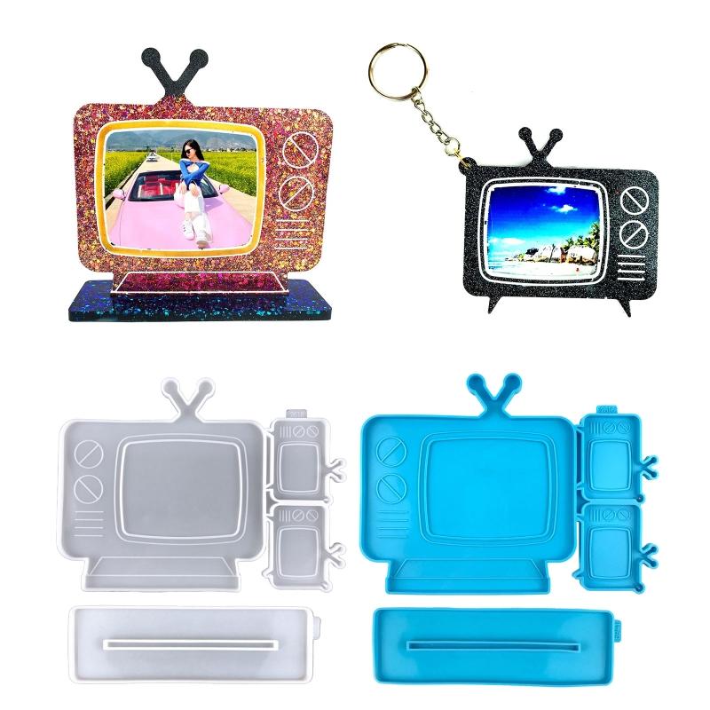 TV Photo Frame Keychain Silicone TV Keychain Charms Epoxy Resin Molds 2 Mini Pendant Mold with Hole Set