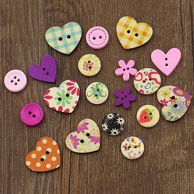 Button Assorted Stylish Wood Flower Printed Sewing Button for Art