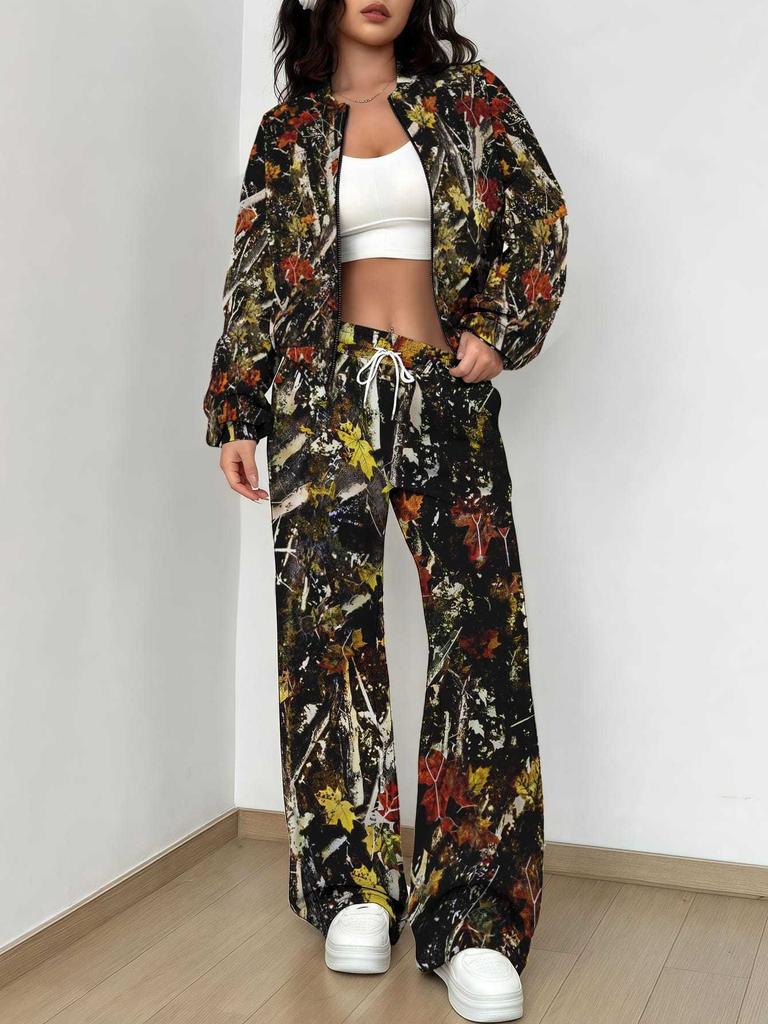 Outdoor Camouflage Autumn and Winter New European and American Women's Clothing Retro Printing Suit Women