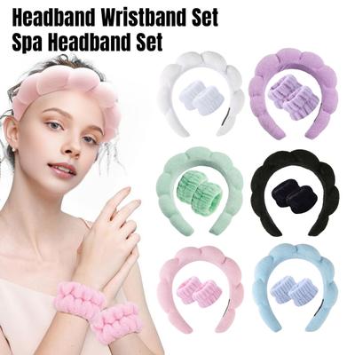 1 Juego de diadema de esponja, muñequera absorbente de agua para lavado de cara, banda para el cabello acolchada para SPA, correa elástica para la muñeca, accesorio para el cabello para mujer, regalo de cumpleaños