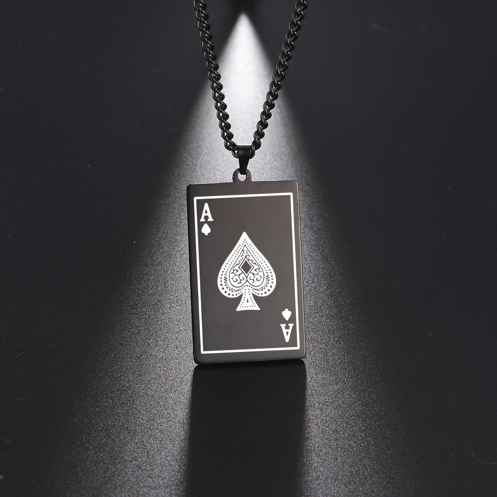 LIKGREAT Trendy Ace of Spades Poker Pendant Necklace for Women Men Stainless Steel Lucky Playing Card Hip Hop Party Jewelry Gift