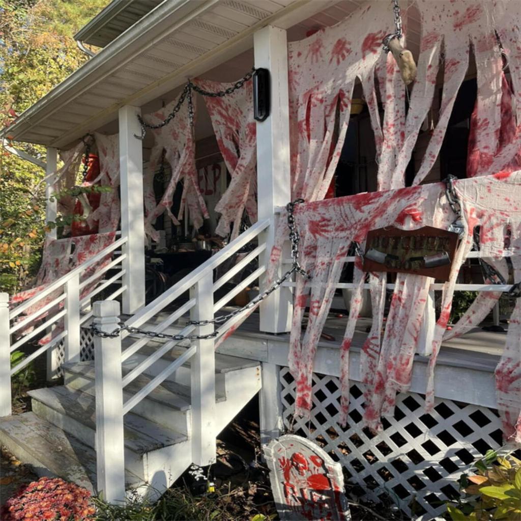 Halloween Decorative Door Curtain Blood Handprint Curtain Party Haunted House Door Pendant Horror Atmosphere Arrangement Props