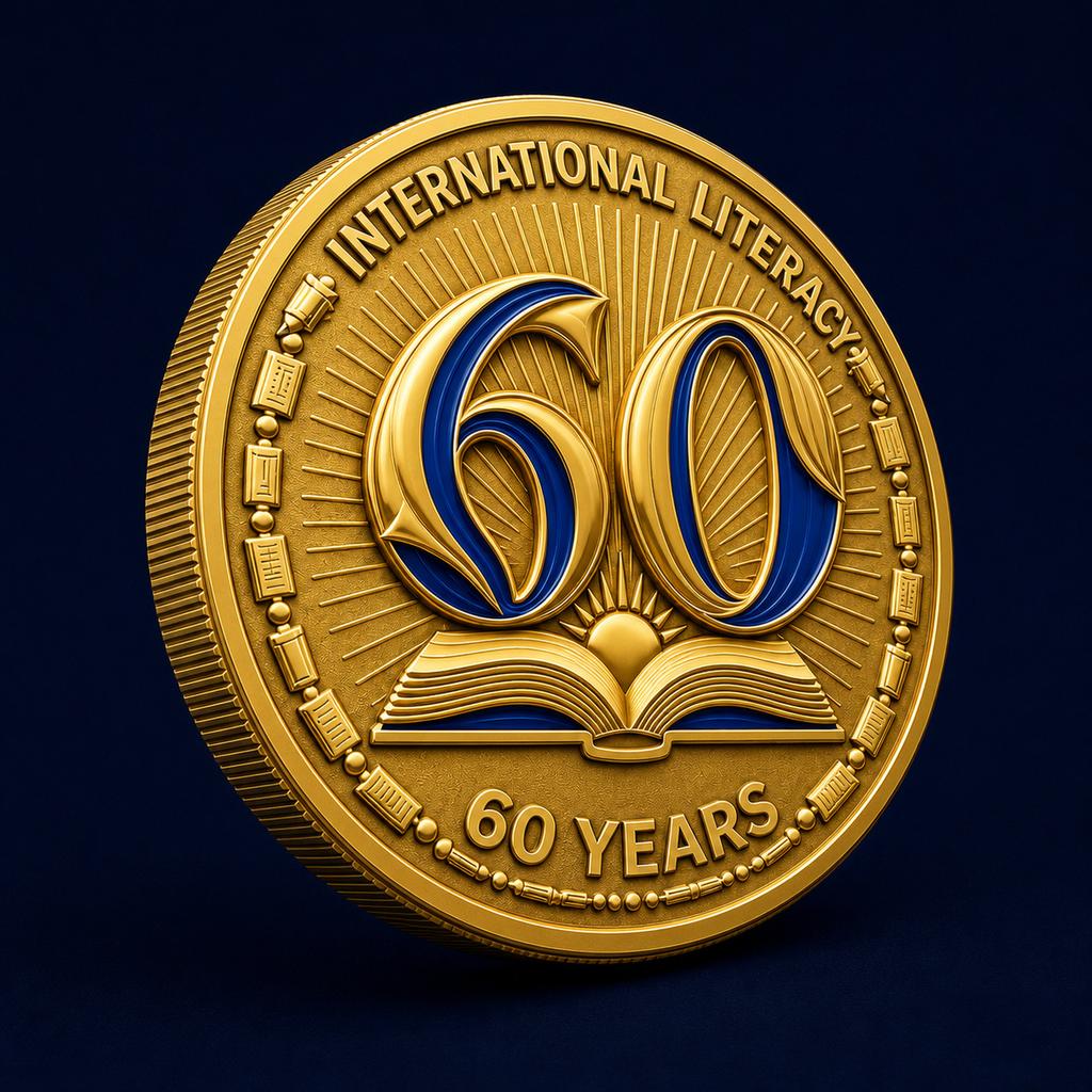 Commemorative Medal for the 60th Anniversary of International Literacy Day in Mexico, Zinc Alloy Bright Gold Relief