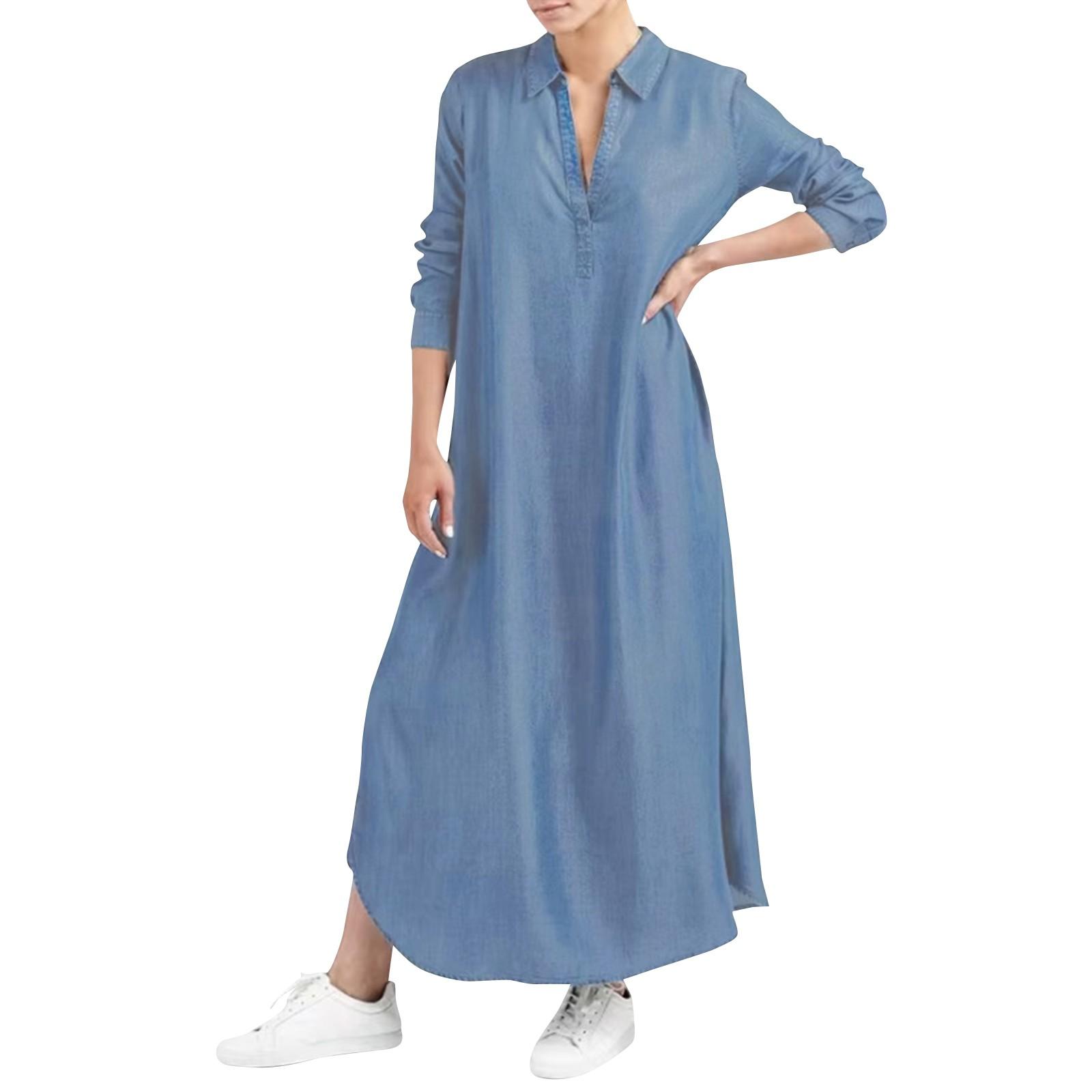 

Женское модное повседневное однотонное джинсовое платье XL светло-синий