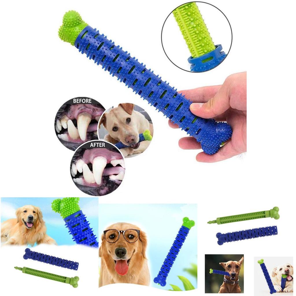 Silicone Dog Chew Toy Bone Interactive Teeth Cleaning Toy For Pet Durable And Noise-making Blue And Green